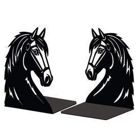 Peacoblue Metal Bookend Stopper Holder Stand for Shelves Decorative, 13.5x11x17.7cm Modern Creative Heavy Duty Study Book End for Desk Shelf, 1 Pair (Horse Head)