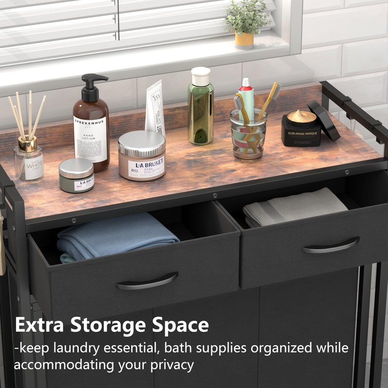 STIKELY Laundry Hamper Laundry Basket with 3 Section Pull-Out Rolling