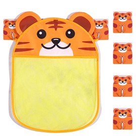 Tiger Bath Toy Net, Tiger Animal Bath Toy Storage, Cute Tiger Bathroom Hanging Net Bags Holder with 6 Suction Cup Hooks for Bathroom Accessories