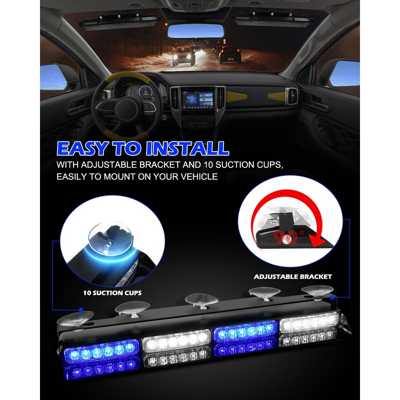 HLauto 604N Emergency Dash Strobe Lights: 2x16.8 inch Blue White