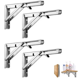 Folding Shelf Brackets 8 Inch 4PCS– Heavy Duty Wall Mounted Table Brackets, Stainless Steel Foldable Shelf Support for Workbench, Desk, Table