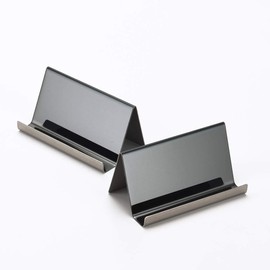 Soporte para tarjetas de visita de acero inoxidable para computadora, oficina, tarjetero, organizador de colección para tarjetas de nombre, exhibición de tarjetas de visita, paquete de 2 (negro)