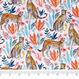 Stitch & Sparkle, Lightweight Fabrics, 100% Cotton, Voile & Lawn, Jungle Cheetah White, Cut by The Yard, 54 Inches
