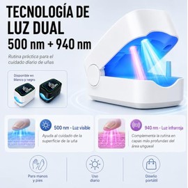 Portátil Dispositivo de Limpieza en las Uñas, Dispositivo de Uñas, Combinación luz Dual 940 nm y 500 nm, Pequeño y Portátil, Mejora Eficazmente las Uñ