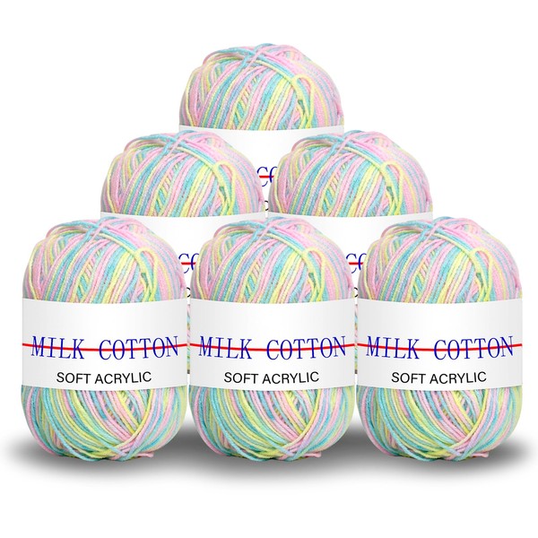 Wool, FOKUNCY Macrame, Cotton Yarn Colour Gradient, Crochet Yarn, Multicoloured, Sock Wool for Knitting, Cotton Yarn for Crocheting Hats, Scarves, Sweaters, 6 x 50 g