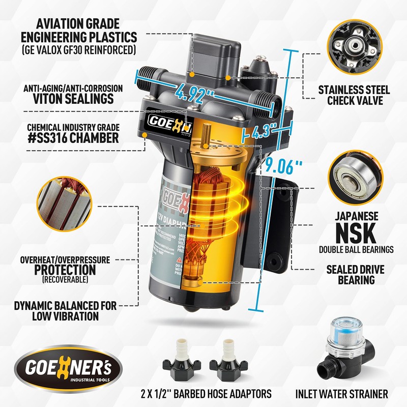 [Upgraded Version] RV Fresh Water Pump, 12V DC Water Pump,