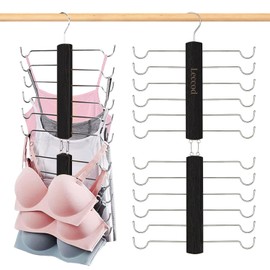 Tank Top Hanger, Bra Hangers Wooden 360° Rotating Non-Slip 24 Metal Hooks Space Saving Hanger Closet Organizer for Camisole, Bathing Suit, Bra, Scarf, Tie and Belt New Model (Black,2 Pack)
