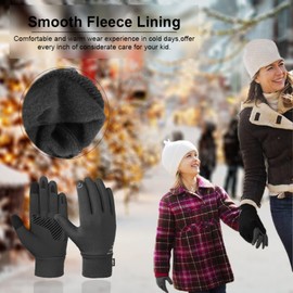 Kids Winter Cycling Gloves Running Boys Girls Touch Screen Anti Slip Thermal Ski Warm Children Outdoor Bike Sport Toddler Soccer Camping (XS (4-6 Years), Black)