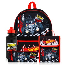 Hot Wheels Kids Backpack 4 Piece School Set Including Lunch Bag, Water Bottle and Pencil Case. Back to School Set