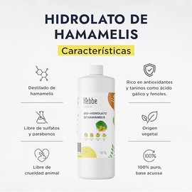 HEBBE - Hidrolato de Hamamelis 1 L | Estimula Colágeno | Fijador de Maquillaje | Ideal para Pieles Sensibles | Efecto Anti-Edad