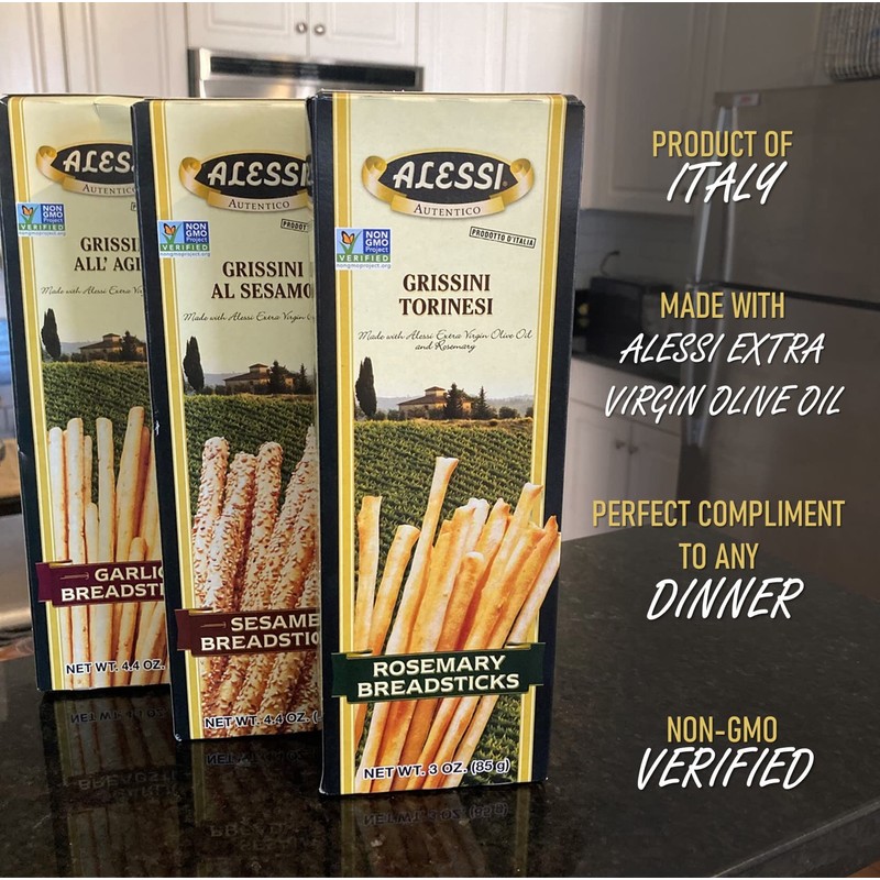 Alessi Breadsticks, Garlic, 4.4oz (Pack of 1)