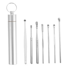 VICASKY 7 Pcs Ear Wax Removal Kit Stainless Steel Ear Spoons with Storage Tube Non Slip for Safe