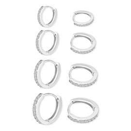 4 Pairs of Hoop Earrings Silver Earrings for Women Small Earrings Set with Zirconia Hypoallergenic Cartilage Hoop Earrings Rhinestone Hoop Earrings for Piercings Small Sleeping Hoop Earrings