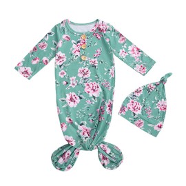 Infant Newborn Baby Girls Floral Sleep Gown Headband Sleepwear Romper Sleeping Bags Outfits (Floral&Green, 0-3 Months)
