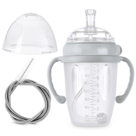 haakaa Weighted Straw Sippy Cup for 6+ Month Old, Silicone Weighted Straw Cup Milk Sippy Cup Baby Water Bottle with Straw Brush (Grey, 8oz./250ml)