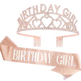 AOPRIE Birthday Girl Tiara for Women Gold Birthday Girl Headband Happy Birthday Tiara and Crown for Women Rhinestone Crystal Decor …