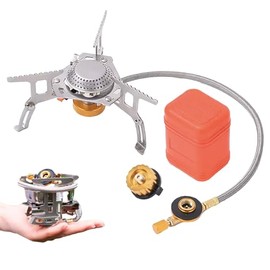 Windproof Camping Gas Stove, Portable Cooking Gas Stove with Adapter Converter for BBQ, Camping, Outdoors, Hiking, Fishing, and Trekking, Foldable and Convenient Backpacking Gas Stove, 3500W