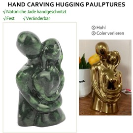 gemshan Hugging Couple Statues Green Natural Jade Lovers Statue Hand Carved Small Art Couple Sculpture Pocket Art Figurine for Home Office Decoration