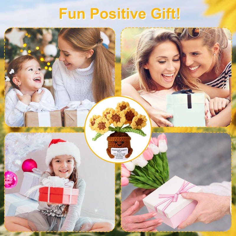 Lyreh Positive Sonnenblume Gehäkelt, 11cm Handgefertigt Emotionale Pflanzenpuppenstütze mit Ermutigender