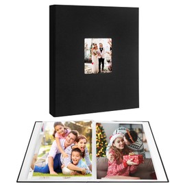 Photo Album 8.5x11 Holds 68 Photos, 8.5x11 Photo Album Book Linen Cover With Front Window, 8x11 Photo Album for 8.5 x 11 8x11 Pictures or Baby Wedding Family Photos, Artwork Portfolio Binder (Black)