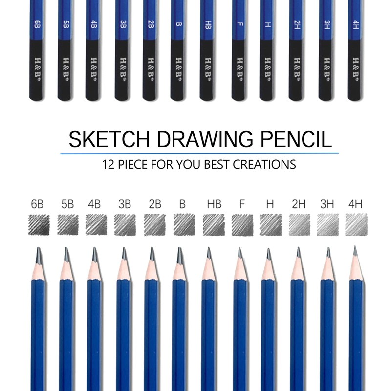 H & B 12 PCS Pencil Drawing Kit, H-4H, F,