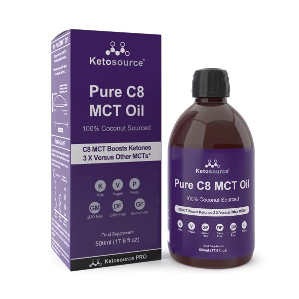 Premium Pure C8 MCT Oil | 3X Ketone Boost Versus Other MCTs | Supports Keto & Fasting | 100% Coconut Sourced | Vegan Safe & Gluten Free | Lab Tested High Purity Source of C8 MCT | 500ml Ketosource®