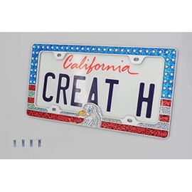 Creathome 3D Shining American Flag with Eagle License Plate Frame from Pure Zinc Alloy Metal Perfect Plate Holder