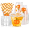 100Pcs Fall Pumpkin Disposable Plastic Cups with Lids and Straws
