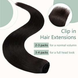 Rich Choices Clip-In Real Hair Extensions, 8 Pieces, Clip Extensions, 20 cm, #1B Black Hair Extensions, Real Hair, Remy Silky Straight, Invisible Clip-In Hair Extensions, Natural, Thin Wefts