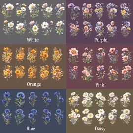 120 Pcs Floral Scrapbook Stickers - Transparent Self-Adhesive Journaling Supplies for Adults | DIY Scrapbooking, Junk Journal, Planner, Card Making, Vision Board Decoration