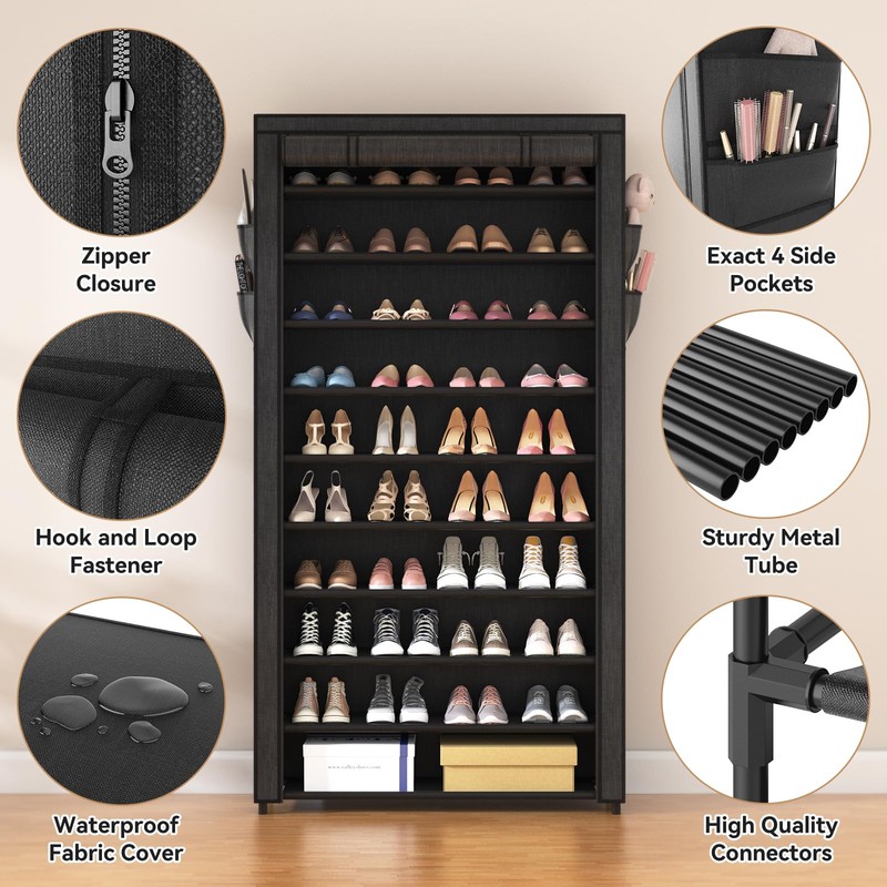 ROJASOP 10 Tier Shoe Rack with Covers,Large Capacity Stackable Tall