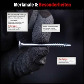SCREW REBEL Chipboard Screws 4.0 x 70 mm Set of 50 with Partial Thread and Cut Tip TX20 Drive Countersunk Head Galvanised