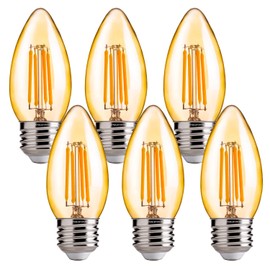 FLSNT 40W Equivalent LED Chandelier Light Bulbs, Dimmable Amber LED B11 E26 Candelabra Base Bulbs, 2200K Warm White, 330LM, 6 Pack UL,CA65 Listed.