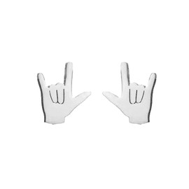 I Love You Hand Sign Language Symbol Stud Earrings for Women (silver)