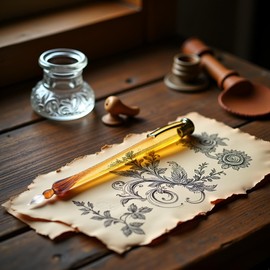 Tustao Handmade Glass Dip Pen,Glass Signature Pen,Glass Calligraphy Pen,Crystal Vintage Dip Pen,for Writing, Drawing, Signatures, Calligraphy,Drawing Pens,Drawing Media (Brown)