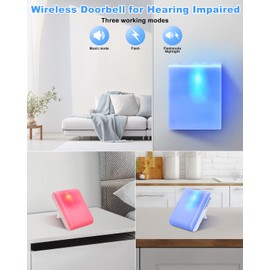 Yinhing Wireless Doorbell Kit, Wireless Button Door Bell Elderly Deaf Caller with 7 Kinds of Flash Lamp Color Tones Wireless Door for Hearing Impaired