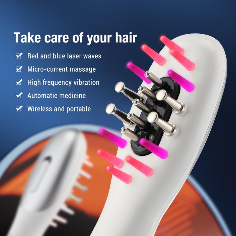 Hair Growth Laser Comb with Red and Blue Light Therapy,