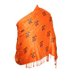 GRI9 Large Indian Meditation Om Scarf Yoga Pooja Hindu Religious Soft Cotton Om Block Hand Printed Bohemian Shawl (Orange)