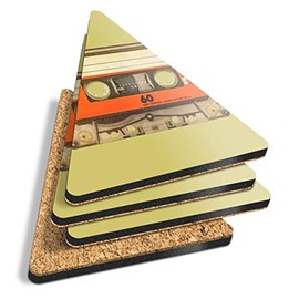 4 x Triangle Coasters - Retro Cassette Tape Music Mix Cork Backed MDF Glossy Tea Coffee Accessory #14539