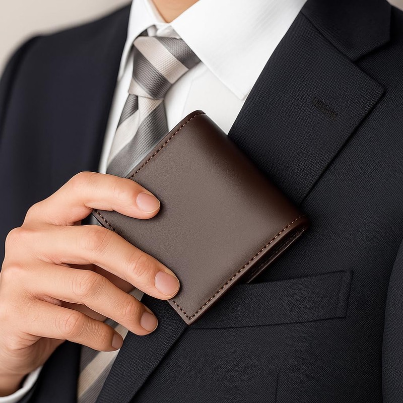 KUNIMASA Men's Bifold Wallet, Genuine Leather, Italian Leather, Includes Coin