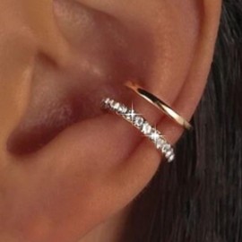 Aneneiceera Boho Crystal Ear Cuff Earrings Gold Layer Cuff Wrap Earrings CZ Cartilage Cuff Earrings Rhinestone No Pierced Earrings Jewellery for Women, Zinc