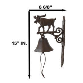 Ebros Gift Cast Iron Rustic Vintage Western Forest Grand Elk Moose Bell Door Wall Dinner Yard Farm Bell Outdoor Farmhouse Cottage Mountain Cabin Lodge Accent Bells