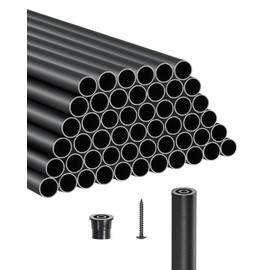 VEVOR Deck Balusters 51 Pack, 26 in Aluminum Stair Balusters, 3/4 in Water-Proof Round Metal Spindle Railing, Hollow Deck Railing with Rail Caps & Screws for Stairs, Porch, Patio, Fence, Black