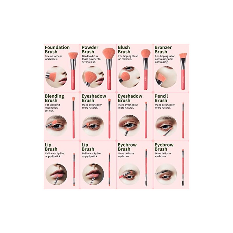 Docolor - Juego de 10 brochas de maquillaje, Melocotón neón