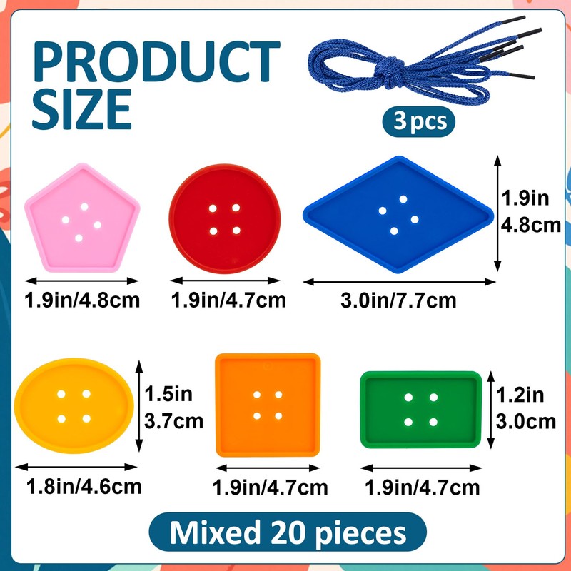 PAGOW 23pcs Large Buttons for Crafts, Colorful Buttons with Threading