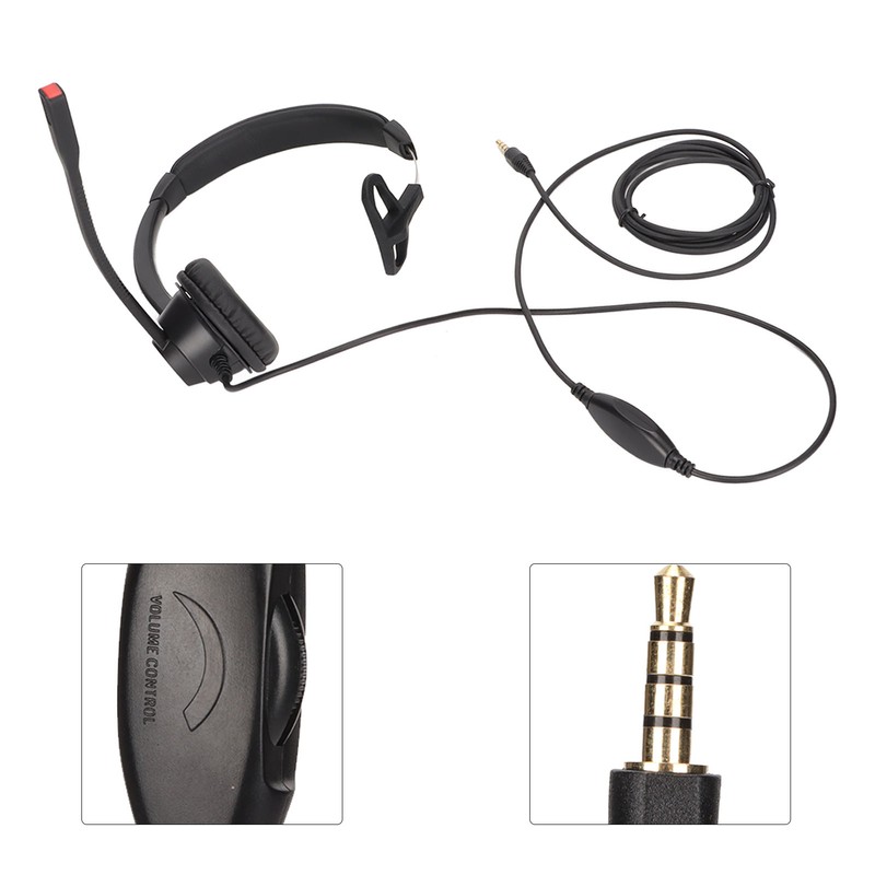 Telephone Headset Noise Reduction Volume Control 3.5mm Straight Plug Unilateral