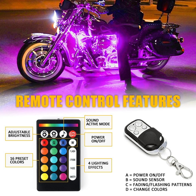 Xprite Motorcycle LED Underglow Kit, Bluetooth with Wireless Remote Control