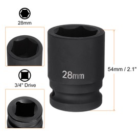 sourcing map 6-Point Impact Socket 3/4" Drive 28mm Metric 40Cr Alloy Steel Spindle Axle Nut Impact Socket