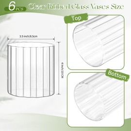 6 Pack Glass Cylinder Vases for Centerpieces, 4 Inch Tall Clear Ribbed Vase, Bulk Glass Vases Hurricane Floating Candle Holder Flowers Decor, Table Shelf, Floating Candle and Home Decor