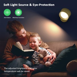 Racokky LED Wall Lights Lamp 3 Color Temperatures & Dimmable Magnetic 360° Rotation with Remote, Wall Sconces 3 Pcs with 3000mAh Rechargeable Battery, Cordless Wall Light for Reading Bedside Hallway